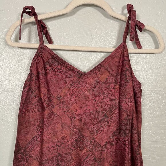 Peruvian Connection Women M Maroon Black Printed Dress Shoulder Tie Strap Cotton - Picture 4 of 9